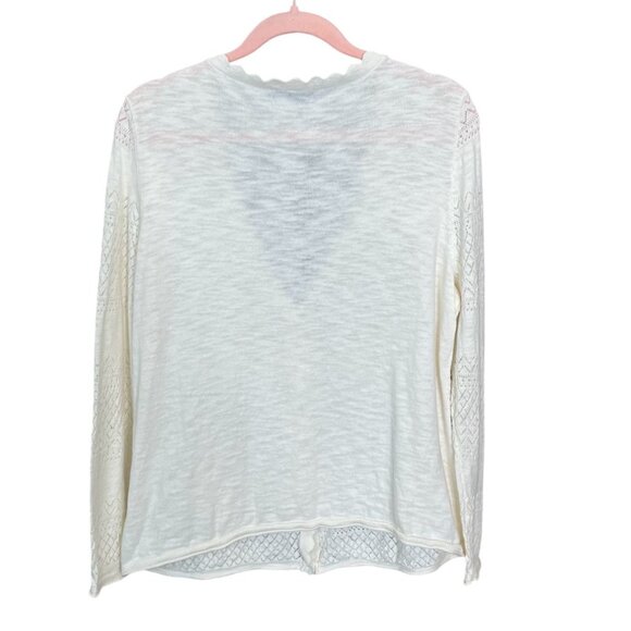 ✨ Frye Ivory Open-Knit Cotton Blend Button Front Cardigan Sweater Size XL ✨ - Picture 5 of 9